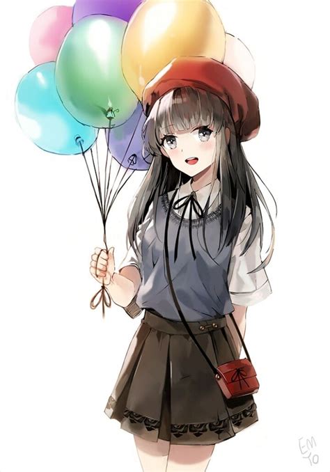 Anime girl with balloons. Kawaii Anime Girl, Anime Art Girl, Anime Chibi, 5 Anime, Chica Anime ...