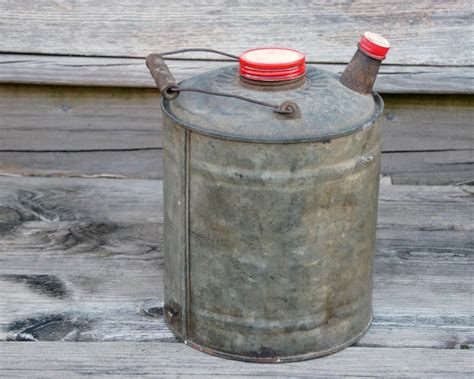 Vintage Gas Can, Galvanized Metal, Garage Decor, Rustic Patina, Red Lid Cap by ...