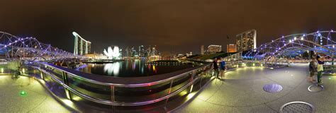 View from the Helix Bridge at night, Singapore 360 Panorama | 360Cities