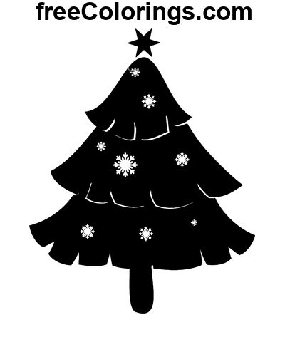 Christmas Tree Silhouette With Snowflakes – Free Printable Coloring Pages