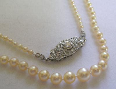 Antique Natural Saltwater Pearl Necklace, Large Platinum Diamond Clasp