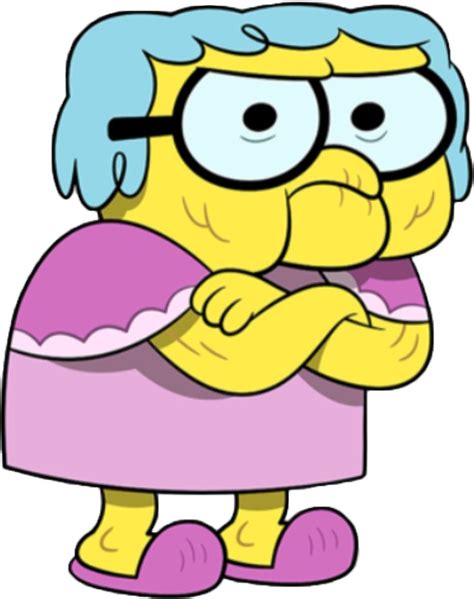 the simpsons character is frowning and holding her hand on her chest, while wearing glasses