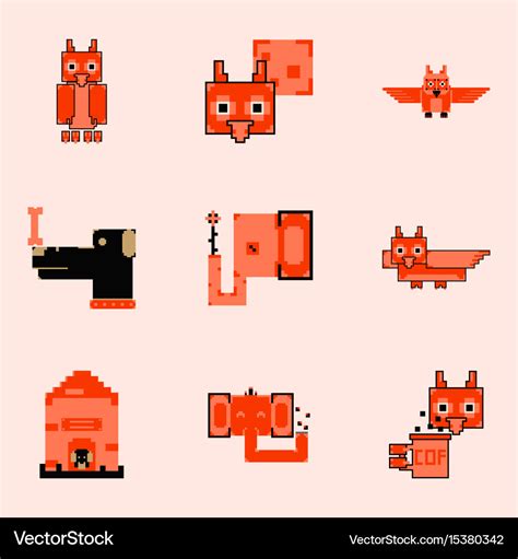 Pixel art collection of cute 8 bit animals Vector Image