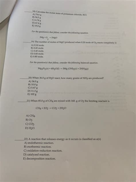 Solved 18) Calculate the molar mass of potassium chloride, | Chegg.com