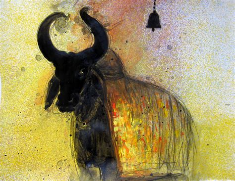 Buy Painting Nandi Bull - 1 Artwork No 5066 by Indian Artist Sudhir Bangar