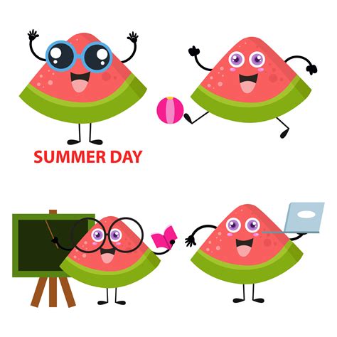 A collection of cute watermelon cartoon illustration characters 3 ...