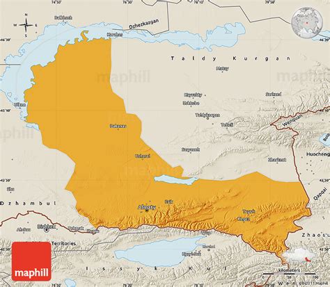 Political Map of Alma-Ata, shaded relief outside