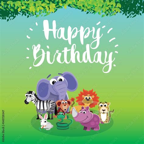 happy birthday animal zoo background Stock Illustration | Adobe Stock