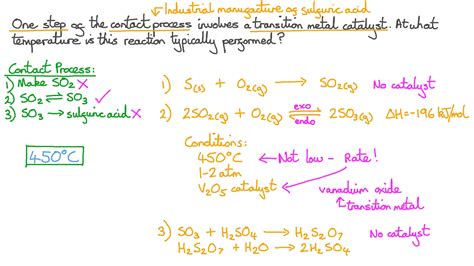 Question Video: Temperature of a Catalyzed Reaction in the Contact Process | Nagwa