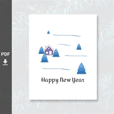 Printable Happy New Year Card in Watercolor Painting Style & Snowy ...