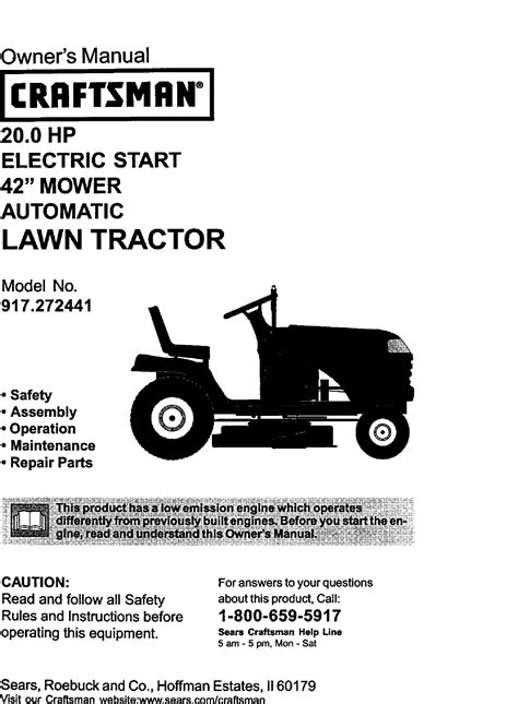 Craftsman 917272441 User Manual LAWN TRACTOR Manuals And Guides L0103208