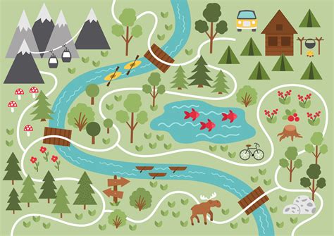 Camping map. Summer camp background. Vector nature clip art or infographic elements with ...