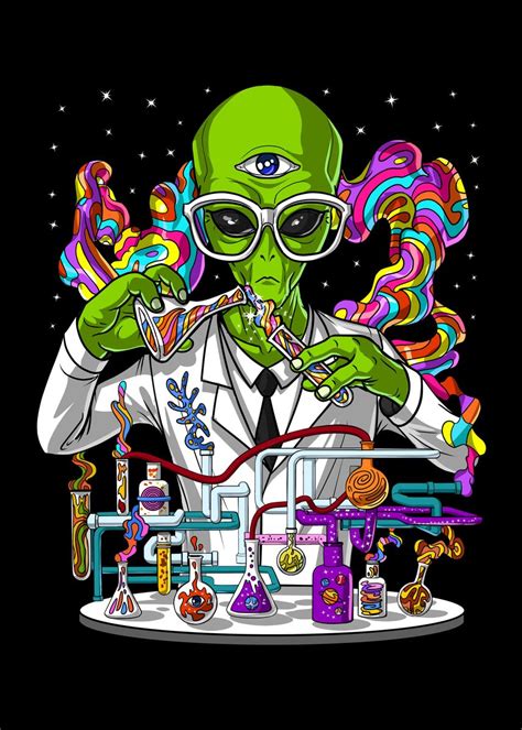 'Trippy Alien Scientist' Poster, picture, metal print, paint by Psychonautica | Displate