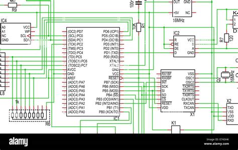 Part of Circuit Diagram in Color, showing a microcontroller and other parts Stock Photo - Alamy