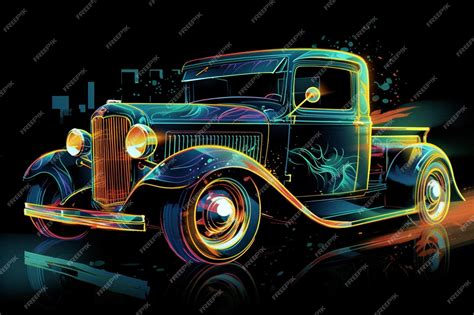 Premium Photo | A colorful painting of a car with a neon paint effect.