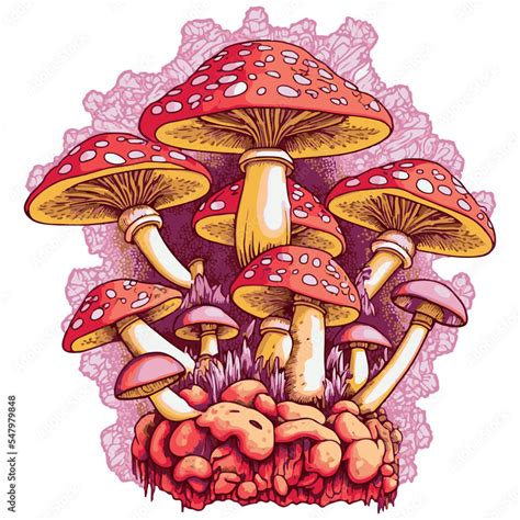 Mushroom vector illustration. Psychedelic trippy fungus. Organic magic ...