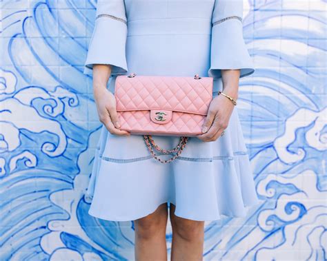 Pale Blue Fit and Flare Dress and Pink Chanel Bag in Miami