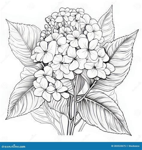 Exotic Hydrangea Coloring Page with Elegant Lines Stock Illustration - Illustration of room ...