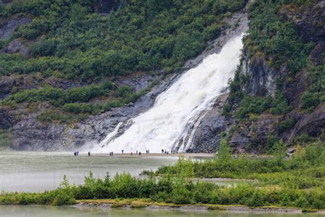 Nugget Falls Cascade, elevated view from Mendenhall Glacier Visitor ...