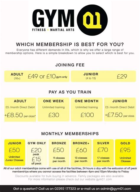 Pricing Information 2020 - GYM 01 Fitness & Martial Arts