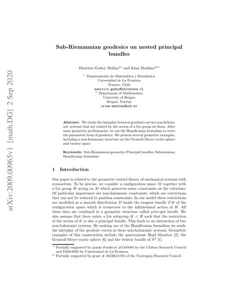 (PDF) Sub-Riemannian geodesics on nested principal bundles