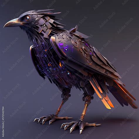 Isolated Steampunk Clockwork Raven. Cyberpunk Mechanical Robot Crow ...