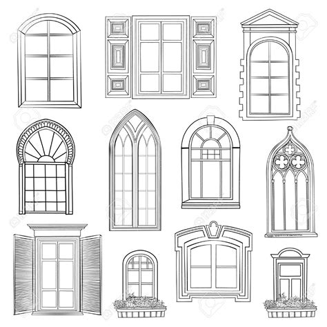 Window set. Different architectural style of windows doodle sketch ...