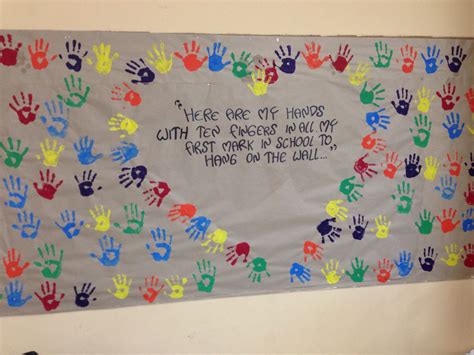 bulletin board children hand prints here are my hands with ten fingers... Preschool First Day ...