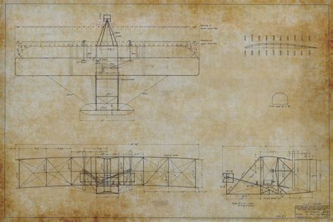 Wright Brother Airplane Original Blueprint Poster Wright Brother ...