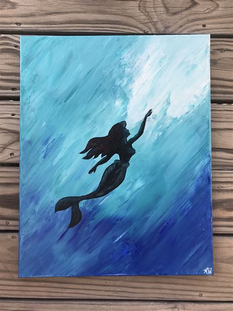 Ariel Silhouette Acrylic Painting 16” by 20” | Disney canvas art, Canvas art painting, Art painting