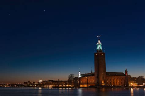 Stockholm Stars Shining Over Stadshuset City Hall Night Stock Photo ...