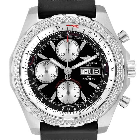 Breitling Bentley GT Black Dial Rubber Strap Steel Mens Watch A13363 ...