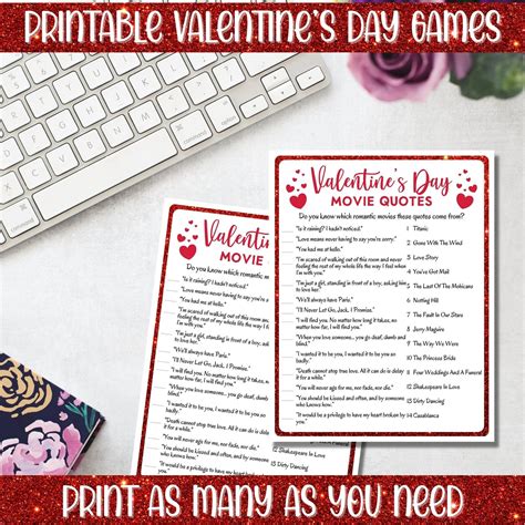 Printable Valentine's Day Movie Quotes Party Game Instant - Etsy