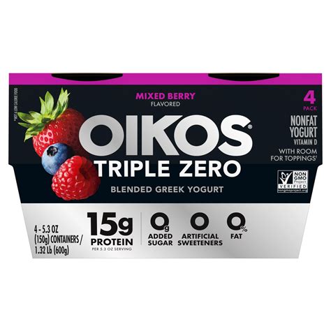 Oikos Triple Zero 15g Protein Sugar Free Blended 4 pk Greek Yogurt - Mixed Berry - Shop Yogurt ...