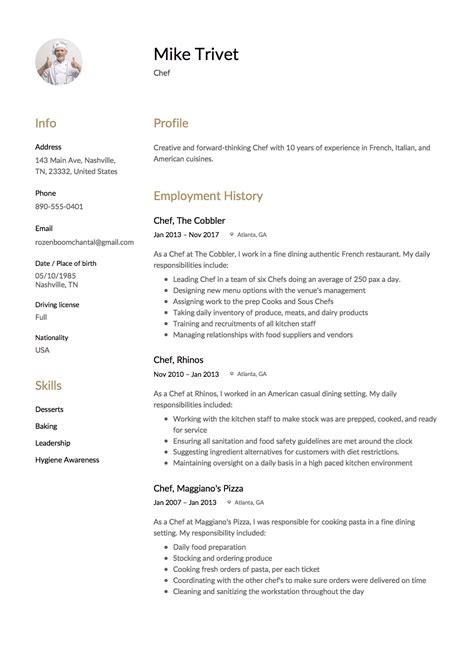 Full Guide: Chef Resume [ + 12 Samples ] | PDF & Word | 2019