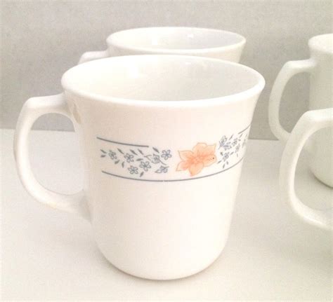 Corelle Apricot Grove 6 Coffee Cups Mugs Blue Peach Floral 3 1/2 inches ...