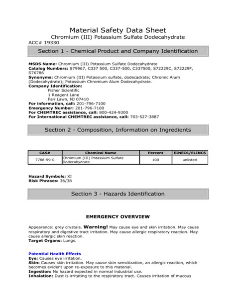 Chromium (III) Potassium Sulfate Dodecahydrate