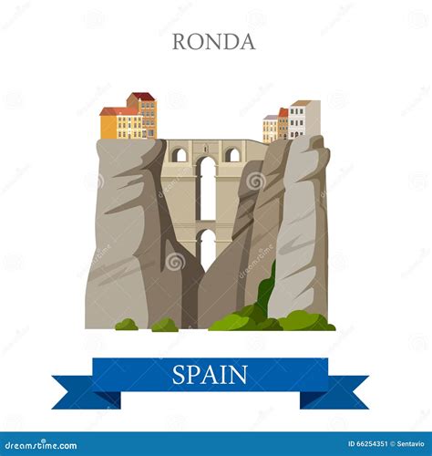 Ronda Bridge El Tajo Canyon Malaga Andalusia Spain Flat Vector Stock ...