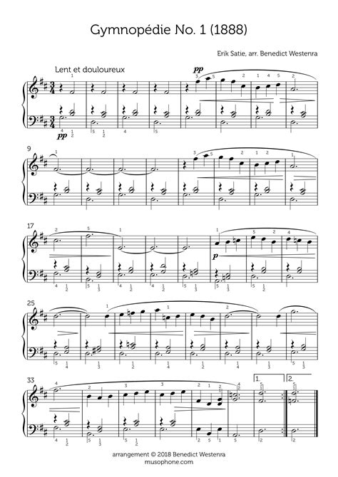 Satie – Gymnopédie No. 1 intermediate piano arrangement