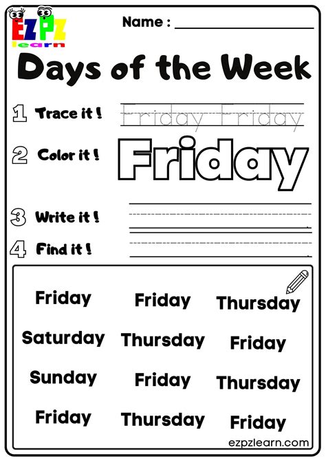 Friday Days of the Week Kids Activity - Ezpzlearn.com