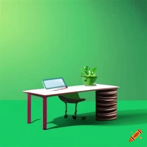 Green outline of an office desk on Craiyon