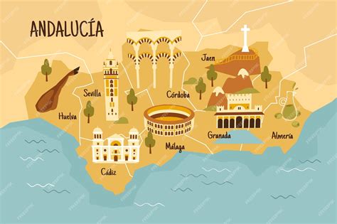 Free Vector | Illustrated andalusia map with interesting landmarks