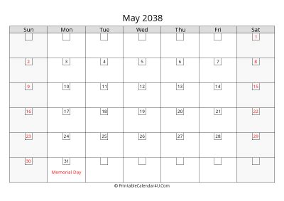 May 2038 Calendar Templates