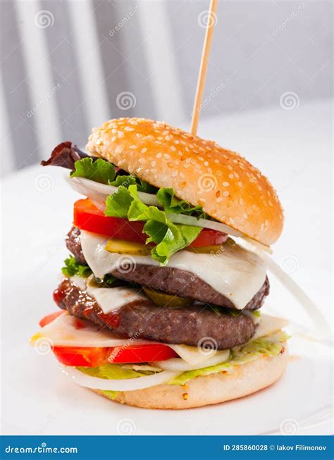 Double burger stock photo. Image of grilled, food, served - 285860028