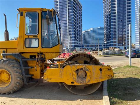 Road Roller Working at Construction Site during Asphalt Road Repair ...