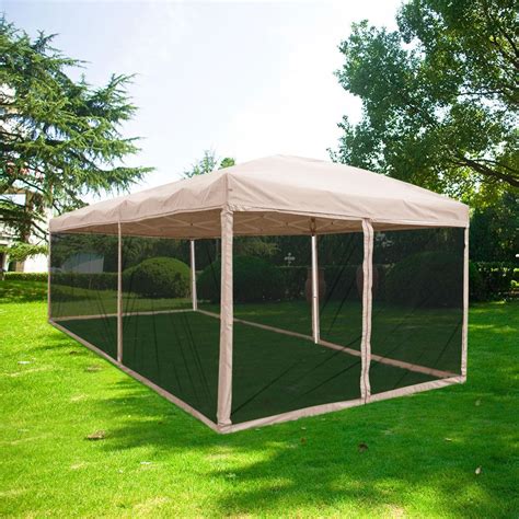 Quictent 10x20 Ez Tan Pop up Canopy with Netting Gazebo Mesh Side Wall ...