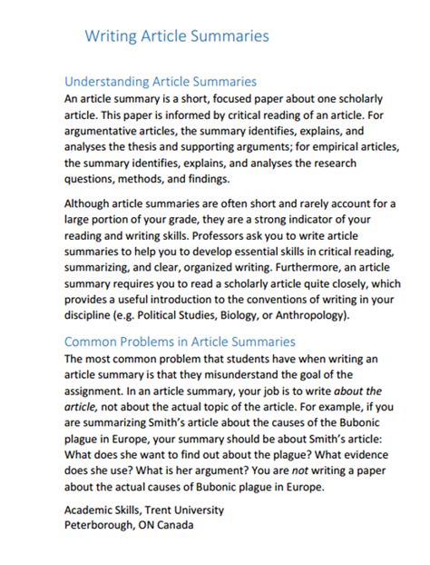 Template For Summarizing An Article