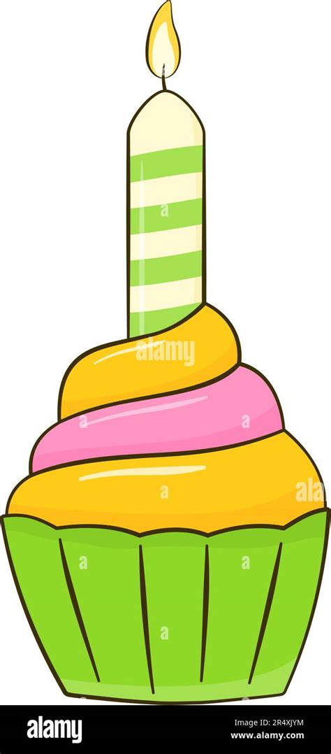 Cupcake with candle. Cartoon. Vector illustration. Isolated on white ...