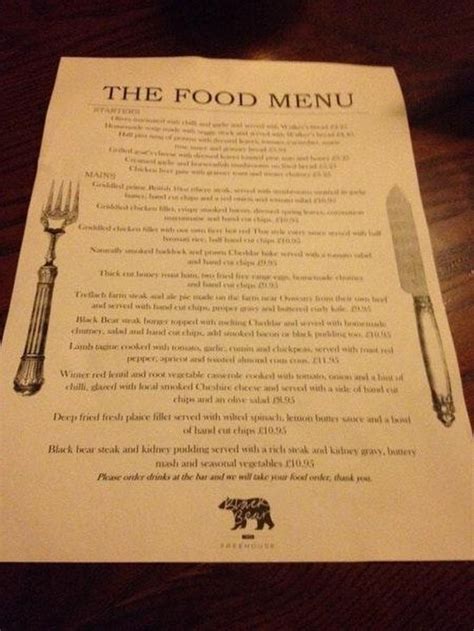 Menu at The Black Bear pub & bar, Whitchurch