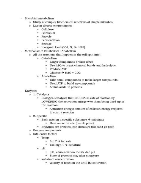 Week 4 - microbial metabolism - Microbial metabolism o Study of complex biochemical reactions of ...